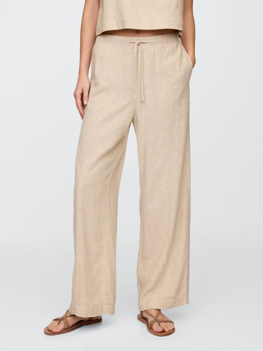 GAP Mid Rise Linen-Blend Wide-Leg Pants